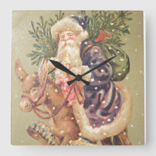 Santa Riding Donkey Vierkante Klok
