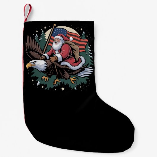 Santa Riding Eagle Vlag van de Verenigde Staten Ke Kleine Kerstsok (Voorkant)