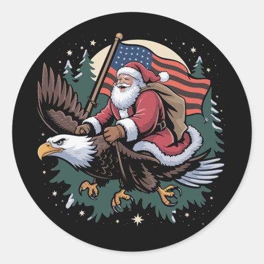 Santa Riding Eagle Vlag van de Verenigde Staten Ke Ronde Sticker (Voorkant)