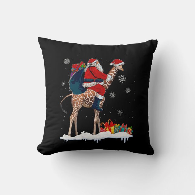 Santa Riding Giraffe Kerstmis Pyjama Santa Lover Kussen (Voorkant)