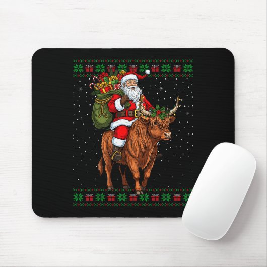 Santa Riding Highland Cow Ugly Christmas Sweater Muismat (Met muis)