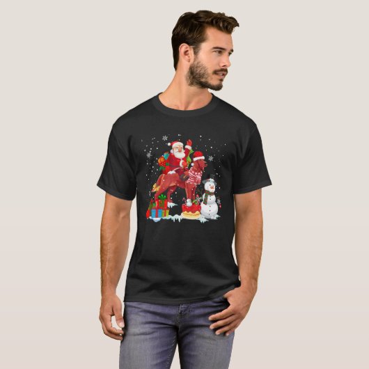 Santa Riding Irish Setter Kerstman Pajama T-shirt (Voorkant volledig)