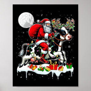 Santa Riding Koe Rendier Xmas Boerderij Dierenvrie Poster