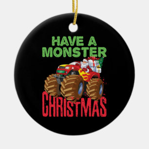 Santa Riding Monster Vrachtwagen Hebben Monster Ke Keramisch Ornament
