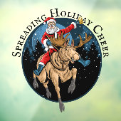 Santa Riding Moose Drink bier, spreidend vrolijk Raamsticker (Vel 3)