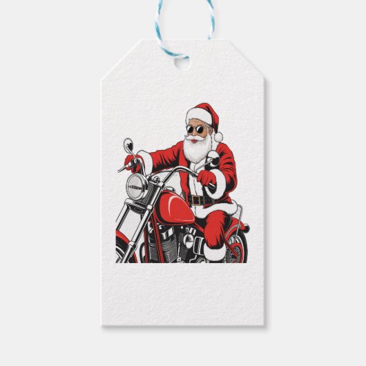 Santa Riding Motorcycle Cadeaulabel (Voorkant)