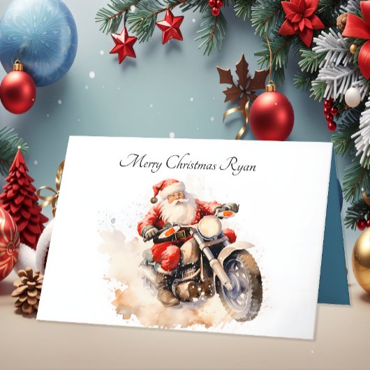 Santa Riding Motorfiets Kerstmis Kaart