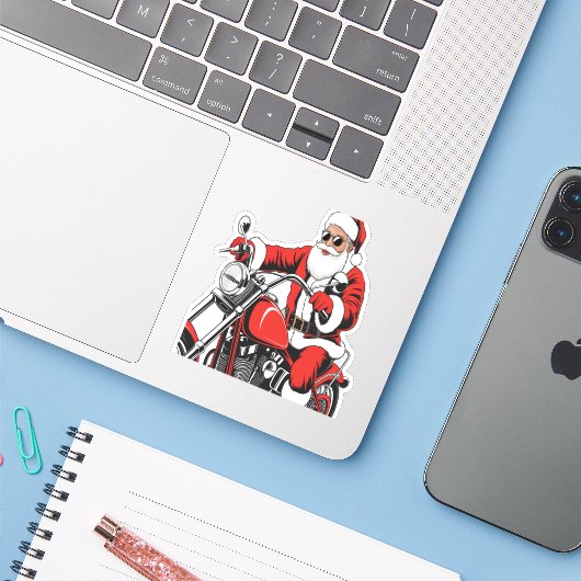 Santa Riding-motorfiets Sticker (Laptop met iPhone)