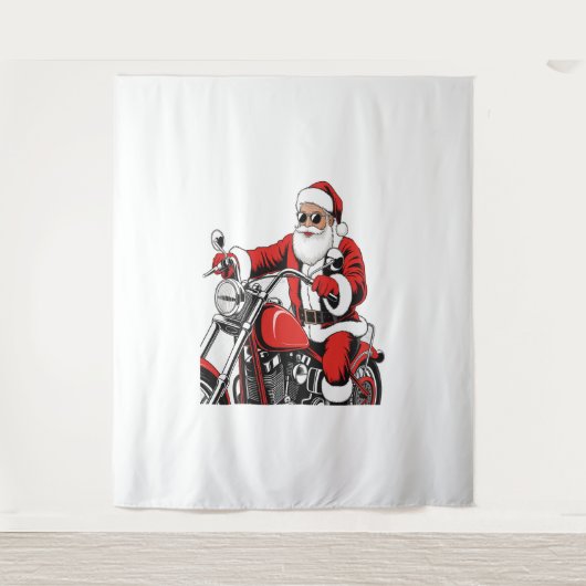 Santa Riding-motorfiets Wandkleed (Voorkant)