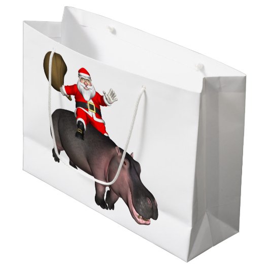 Santa Riding op Hippo Large Cadeauzakje (Voorkant Gekanteld)