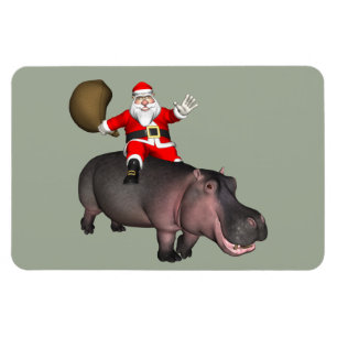 Santa Riding op Hippo Magneet