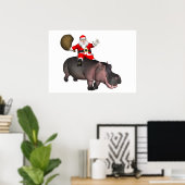 Santa Riding op Hippo Poster (Thuiskantoor)