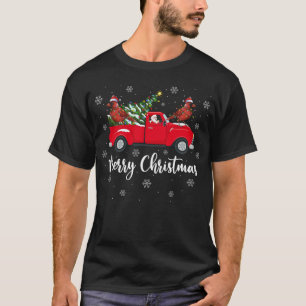 Santa Riding Red Truck Noordelijke Kardinaal Bird  T-shirt