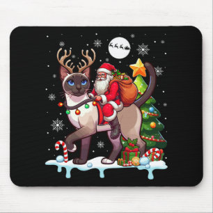 Santa Riding Reindeer Siamese Cat Xmas Tree Color Muismat