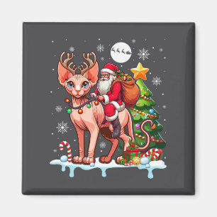 Santa Riding Reindeer Sphynx Cat Xmas Tree Kleurri Magneet