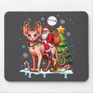 Santa Riding Reindeer Sphynx Cat Xmas Tree Kleurri Muismat