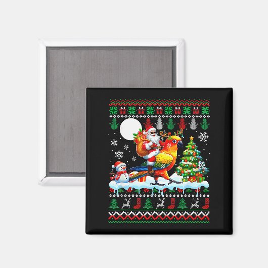 Santa Riding Reindeer Sun Conure Sweater Xmas Tree Magneet (Voorkant / Achterkant)