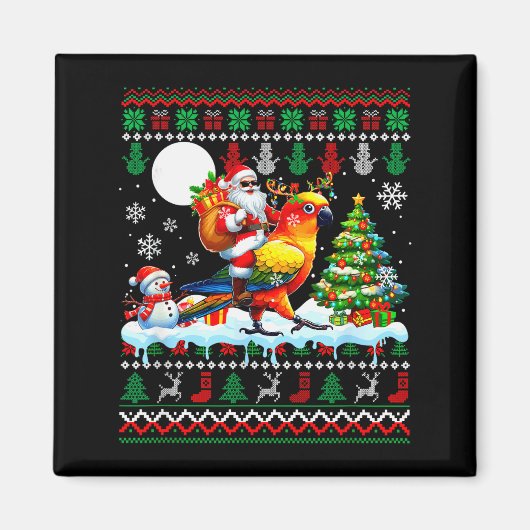 Santa Riding Reindeer Sun Conure Sweater Xmas Tree Magneet (Voorkant)