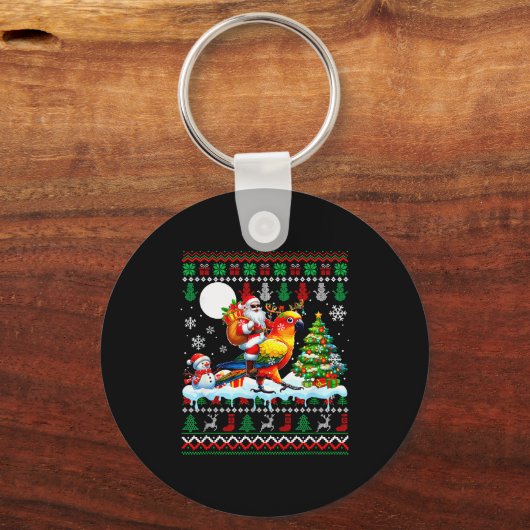 Santa Riding Reindeer Sun Conure Sweater Xmas Tree Sleutelhanger (Voorkant)