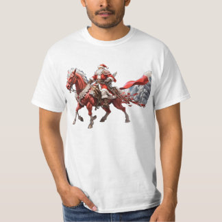 Santa Riding rood paard met zwaard in heup T-shirt