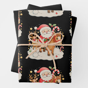Santa Riding Schattige Horse Kerstvakantie Xmas Inpakpapier Vel