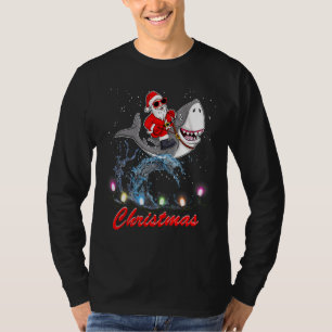 Santa Riding Shark Christmas Boys Kids Christmas T-shirt