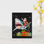 Santa Riding Shark Christmas Pajama Cute Ocean Ani Kaart (Gele Bloem)