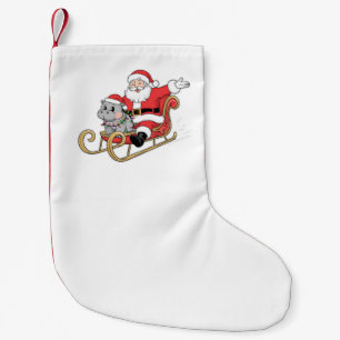 Santa Riding Sleigh met een Moo Deng Baby Hippo Kleine Kerstsok