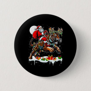 Santa Riding Tiger Rendier Xmas Wild Dierenvriend Ronde Button 5,7 Cm