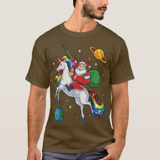 Santa Riding Unicorn kerstcadeaus Rainbow Spac T-shirt