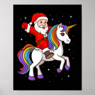 Santa Riding Unicorn Mystiek Dier Xmas Magisch Poster