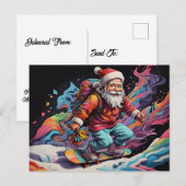 Santa rijden snowboard Psychedelische kleuren Briefkaart (Voorkant / Achterkant)