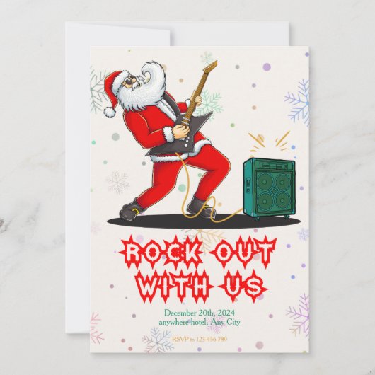 Santa Rock Out Party Christmas Invitation Kaart (Voorkant)