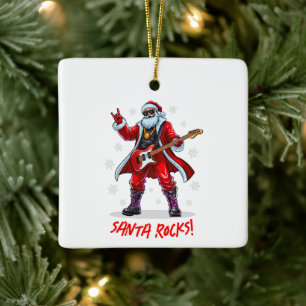 Santa Rocks! Grappige Kerstman speelt gitaar Keramisch Ornament