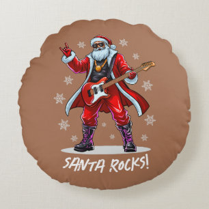 Santa Rocks! Grappige Kerstman speelt gitaar Rond Kussen