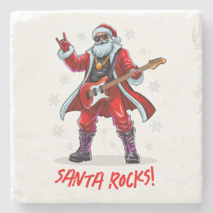 Santa Rocks! Grappige Kerstman speelt gitaar Stenen Onderzetter