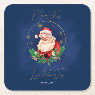 Santa Rood Blauw Elegant Vrolijk Kerstfeest Vierkante Kartonnen Onderzetter