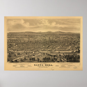 Santa Rosa California 1876 Panoramische Kaart Poster