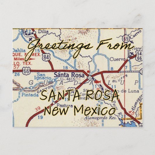 Santa Rosa NM Map Briefkaart (Voorkant)