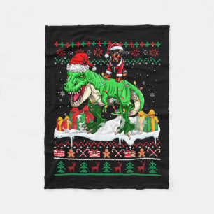Santa Rottweiler Rijden T-rex Kersttrui Lo Fleece Deken