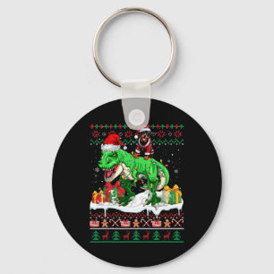 Santa Rottweiler Rijden T-rex Kersttrui Lo Sleutelhanger