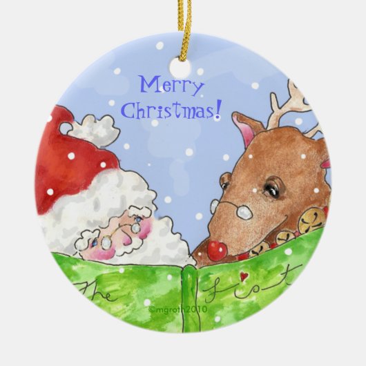 Santa , rudolf en list keramisch ornament (Voorkant)