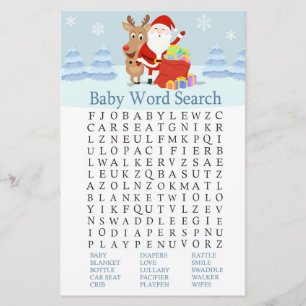 Santa, Rudolph Baby shower Word Search Game