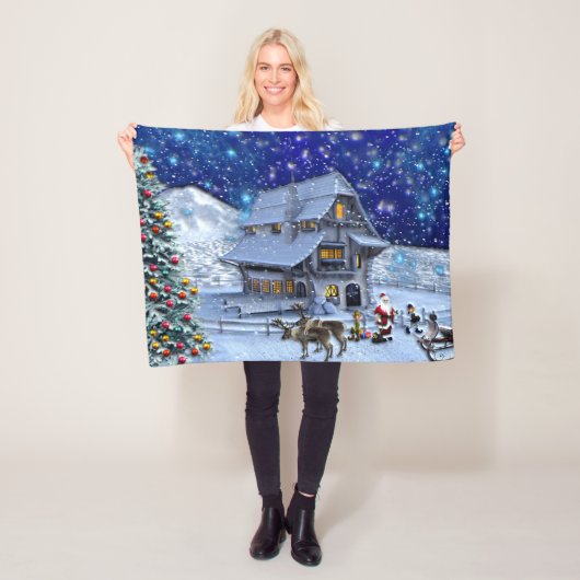 Santa Rudolph Elf met Sled Fleece Deken (In situ)