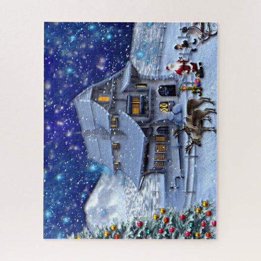 Santa Rudolph Elf met Sled Legpuzzel (Verticaal)