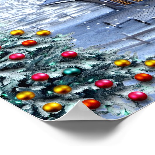 Santa Rudolph Elf met Sled Poster (Hoek)