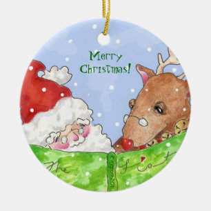 Santa, rudolph en de lijst! keramisch ornament