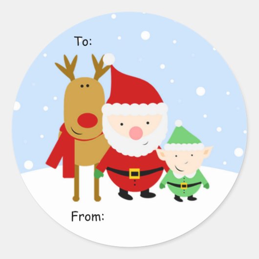 Santa, Rudolph en Elf Kerstmis Label, tot: van: Ronde Sticker (Voorkant)