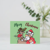 Santa & Rudolph Merry Kerstcust. Briefkaart (Staand voorkant)