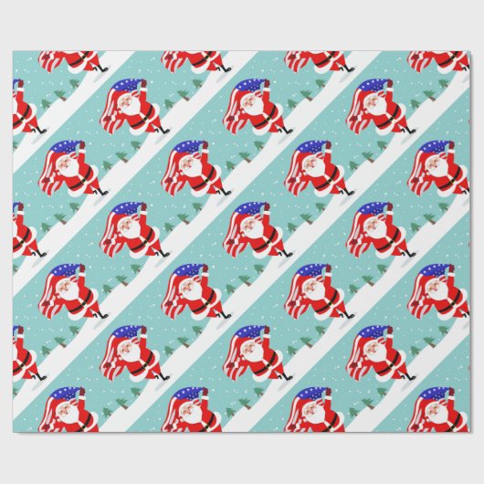 Santa running with american flag cadeaupapier (Vlak)